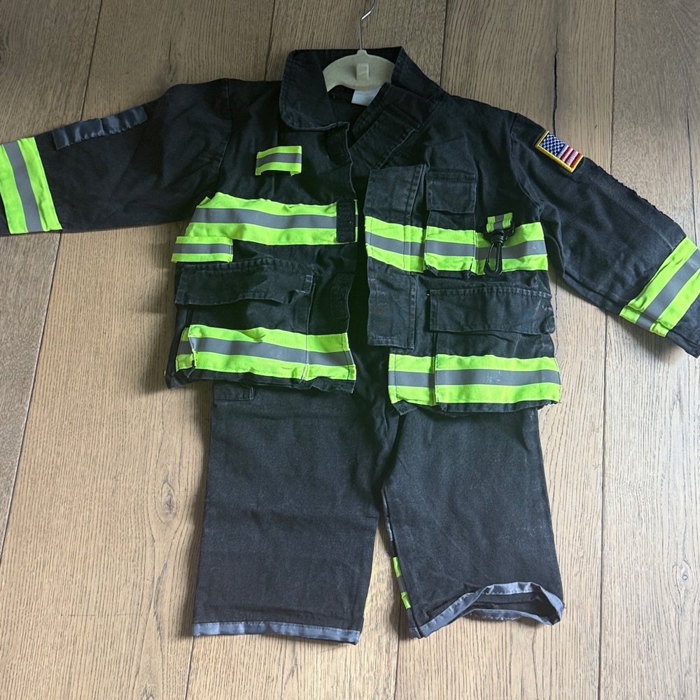 Kids Black and Neon Green Firefighter Costume